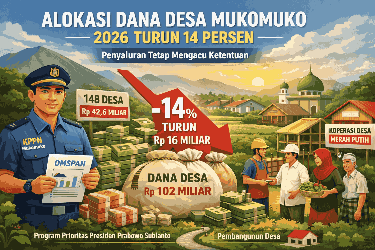 Alokasi Dana Desa Mukomuko Menyusut Rp16 Miliar di Tahun 2026