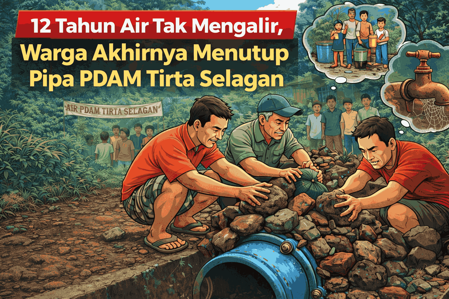 Air Tak Mengalir Bertahun-tahun, Pipa Induk PDAM di Selagan Raya Ditutup Warga